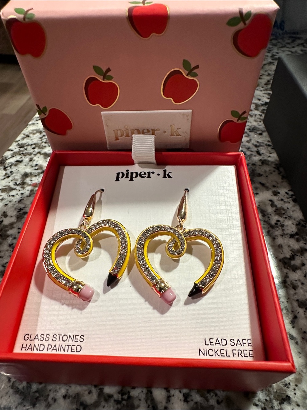 piper•k Pink & Yellow Heart Pencil Earrings